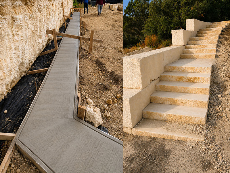 Retaining wall and graded area